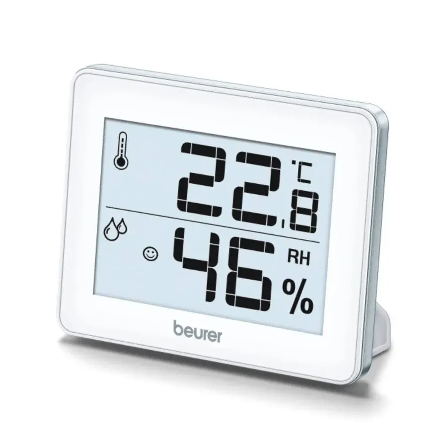 Hvid Beurer HM 16 med stort display til temperatur og luftfugtighed