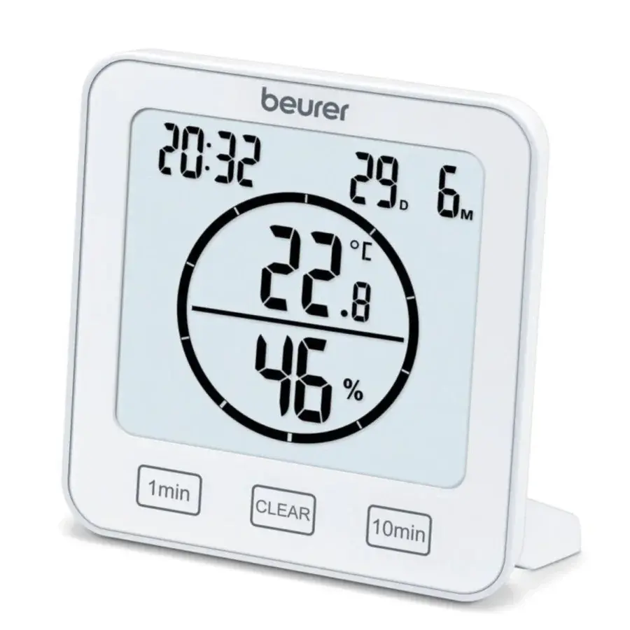 Beurer HM 22 digitalt hygrometer med temperatur, ur og timer