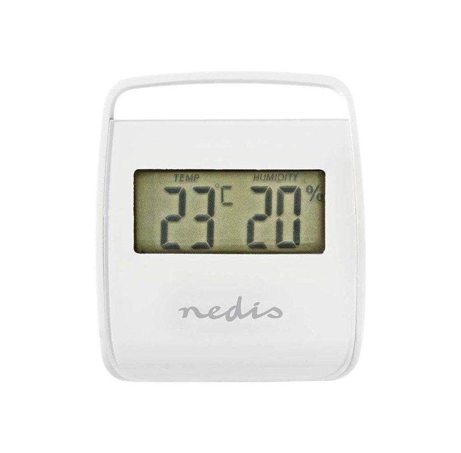 Kompakt hvid Nedis WEST100WT med digital visning af temperatur og luftfugtighed